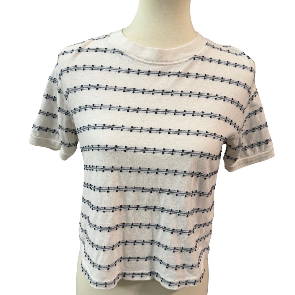 Madewell Oversized Cropped Top XXS Cream Navy Embroidered Stripe